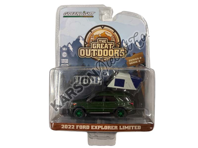 CHASE 2022 Ford Explorer Limited w/ Modern Rooftop Tent (The Great Outdoors) Series 2 Diecast 1:64 Scale Model - Greenlight 38030F