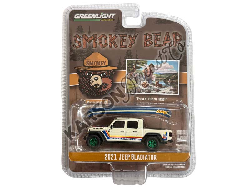 CHASE 2021 Jeep Gladiator w/ Canoe on Roof - Prevent Forest Fires! (Smokey Bear) Series 2 Diecast 1:64 Scale Model - Greenlight 38040F