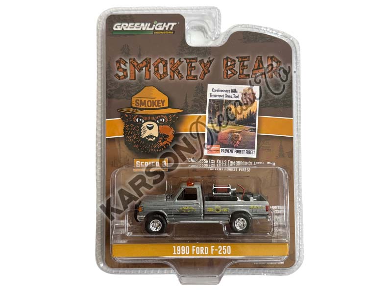 CHASE 1990 Ford F-250 w/ Fire Equipment, Hose and Tank (Smokey Bear Series 3) Diecast 1:64 Scale Model - Greenlight 38060E