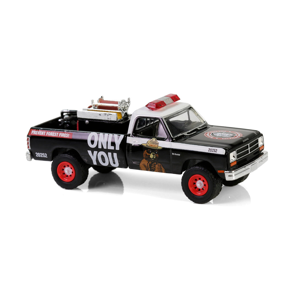 1987 Dodge Ram D250 w/ Fire Equipment, Hose & Tank (Smokey Bear Series 4) Diecast 1:64 Scale Model - Greenlight 38070E