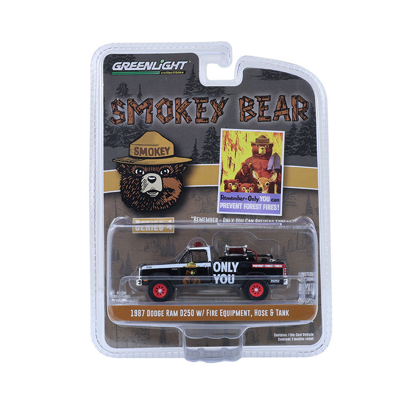 1987 Dodge Ram D250 w/ Fire Equipment, Hose & Tank (Smokey Bear Series 4) Diecast 1:64 Scale Model - Greenlight 38070E