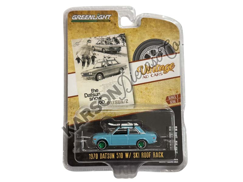 CHASE 1970 Datsun 510 w/ Ski Roof Rack (Vintage Ad Cars) Series 7 Diecast 1:64 Scale Model - Greenlight 39100C