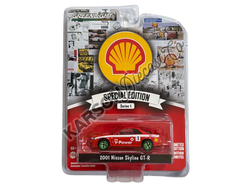 CHASE 2001 Nissan Skyline GT-R (R34) #1 Shell Racing (Shell Oil Special Edition Series 1) Diecast Scale 1:64 Model - Greenlight 41125D