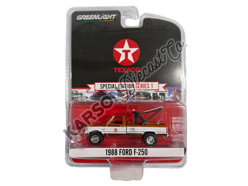 CHASE 1988 Ford F-250 w/ Drop-In Tow Hook (Texaco Special Edition Series 1) Diecast 1:64 Scale Model - Greenlight 41165D