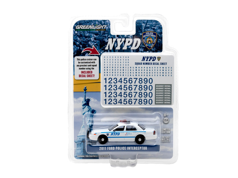 CHASE 2011 Ford Crown Victoria Police Interceptor - NYPD w/ Squad Number Decal Sheet (Hobby Exclusive) Diecast 1:64 Scale Model - Greenlight 42771