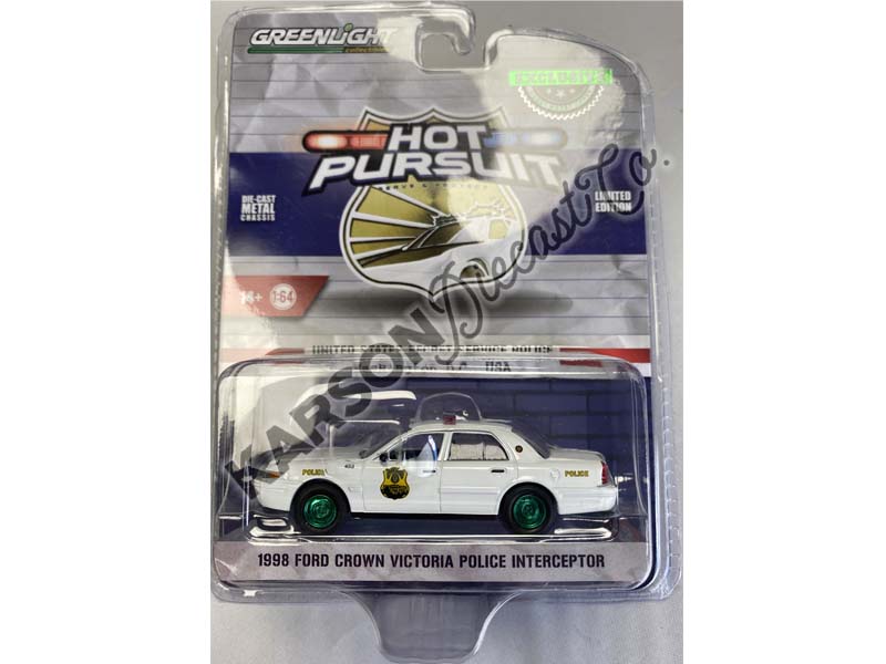 CHASE 1998 Ford Crown Victoria Interceptor (Hot Pursuit) United States Secret Service Police (Hobby Exclusive) Diecast Scale 1:64 Model - Greenlight 43015B