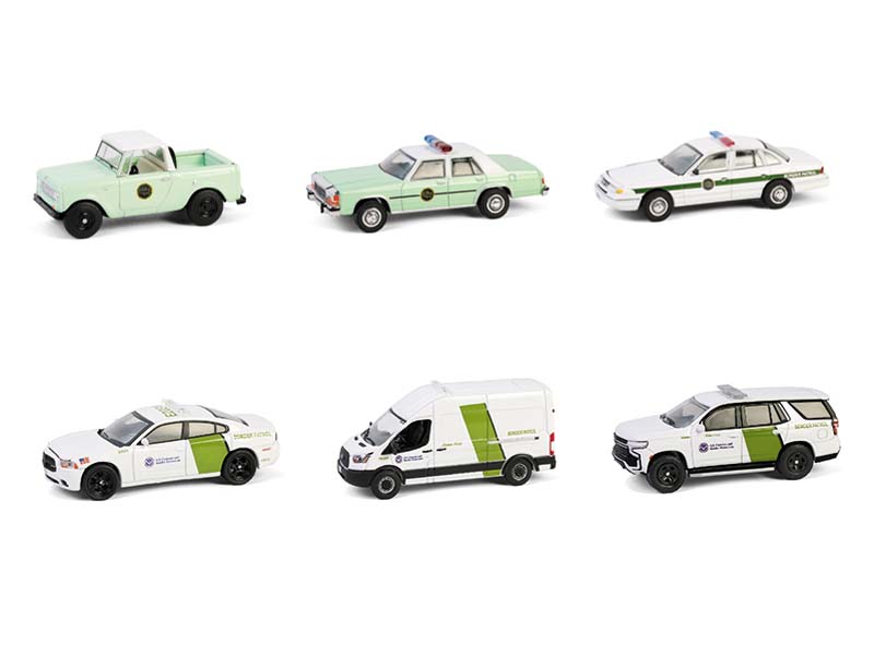 (Hot Pursuit Special Edition - U.S. Customs and Border Patrol) SET OF 6 Diecast 1:64 Scale Models - Greenlight 43035