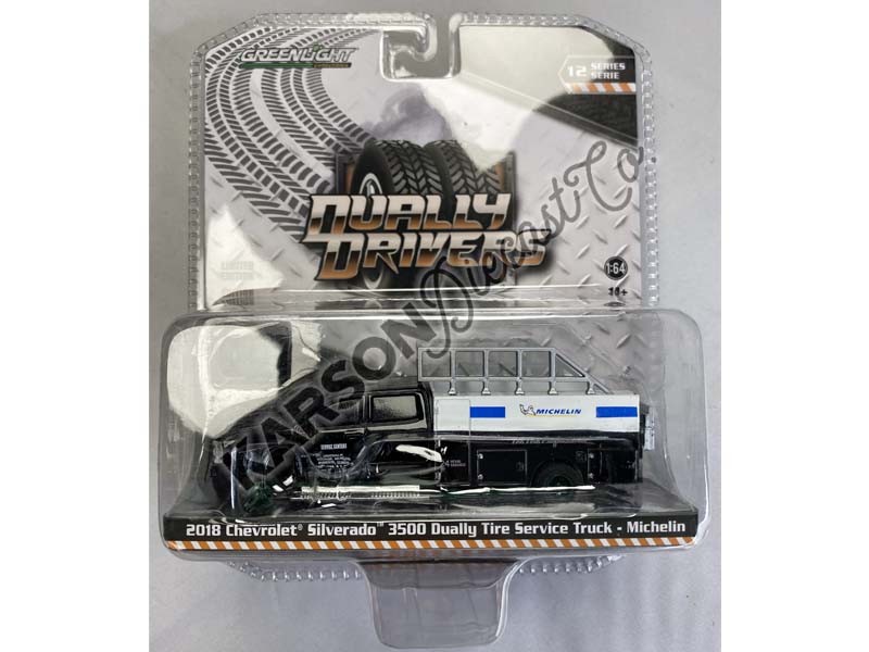 CHASE 2018 Chevrolet Silverado 3500 Dually Tire Truck - Michelin 24 Hour Service (Dually Drivers) Series 12 Diecast 1:64 Scale Model - Greenlight 46120C