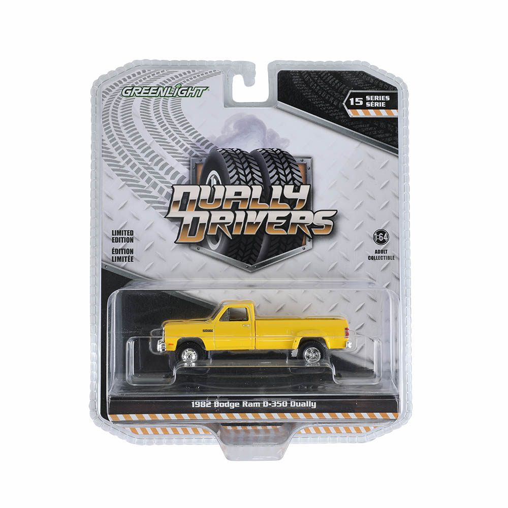 1982 Dodge Ram D350 Dually - Construction Yellow (Dually Drivers Series 15) Diecast 1:64 Scale Model - Greenlight 46150B