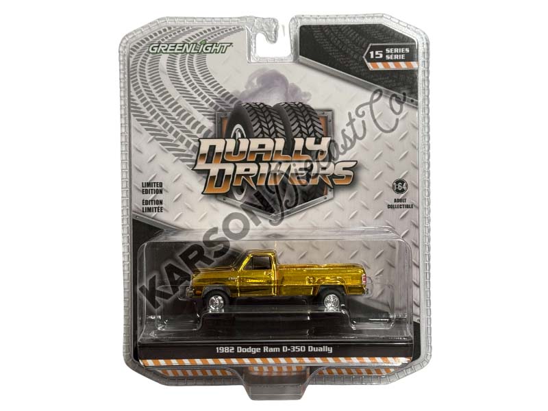 CHASE 1982 Dodge Ram D350 Dually - Construction Yellow (Dually Drivers Series 15) Diecast 1:64 Scale Model - Greenlight 46150B