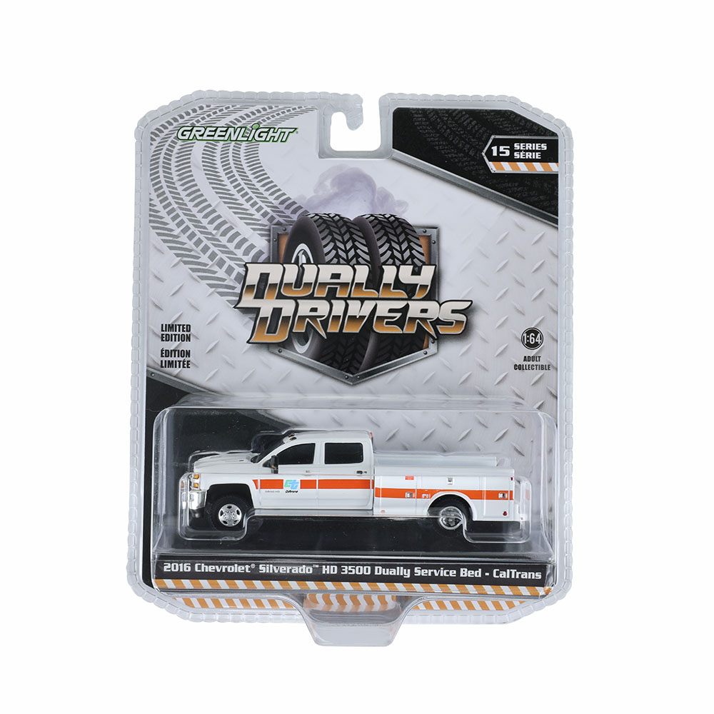 2016 Chevrolet Silverado 3500 HD Dually Service Bed – CalTrans (Dually Drivers Series 15) Diecast 1:64 Scale Model - Greenlight 46150C