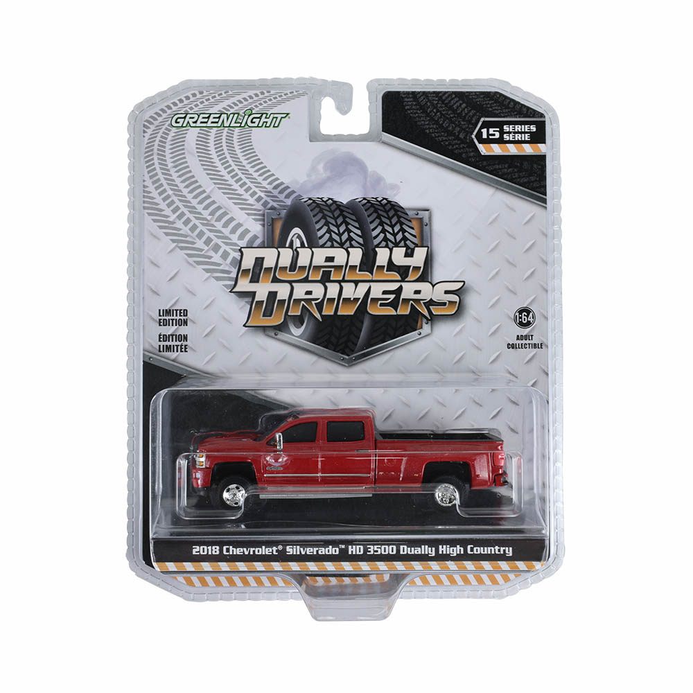 2018 Chevrolet Silverado 3500 HD Dually High Country - Cajun Red Metallic (Dually Drivers Series 15) Diecast 1:64 Scale Model - Greenlight 46150D