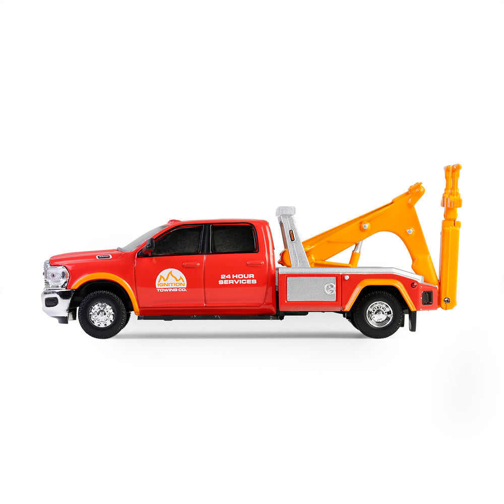 PRE-ORDER 2022 Ram 3500 Dually Wrecker - Red & Orange (Dually Drivers Series 16) Diecast 1:64 Scale Model - Greenlight 46160E