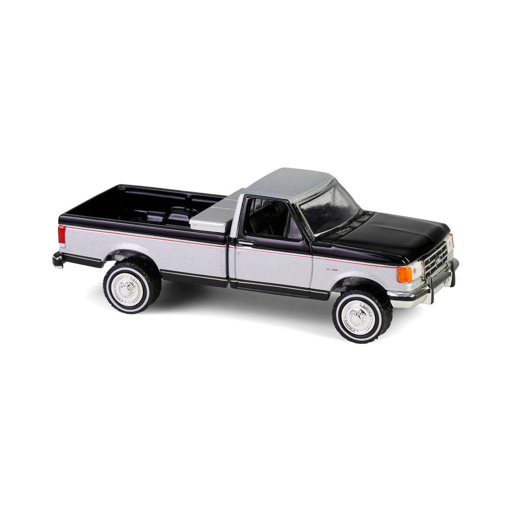 1990 Ford F-250 w/ Tool Box - Raven Black & Silver Metallic Two-Tone (Down on the Farm Series 10) Diecast 1:64 Scale Model - Greenlight 48100E