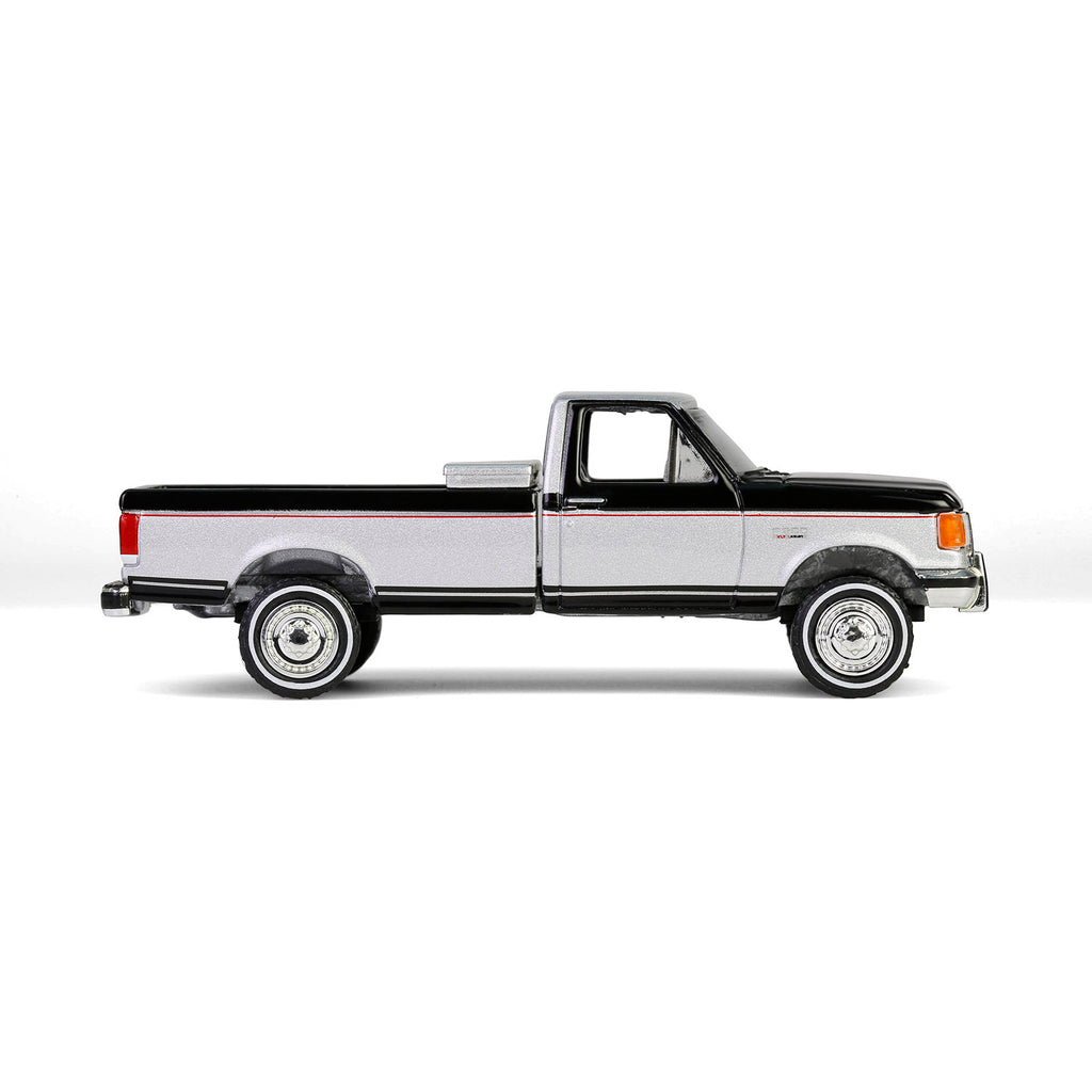 1990 Ford F-250 w/ Tool Box - Raven Black & Silver Metallic Two-Tone (Down on the Farm Series 10) Diecast 1:64 Scale Model - Greenlight 48100E