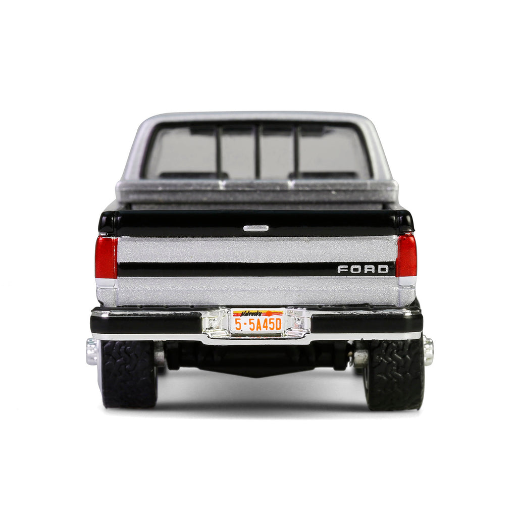 1990 Ford F-250 w/ Tool Box - Raven Black & Silver Metallic Two-Tone (Down on the Farm Series 10) Diecast 1:64 Scale Model - Greenlight 48100E