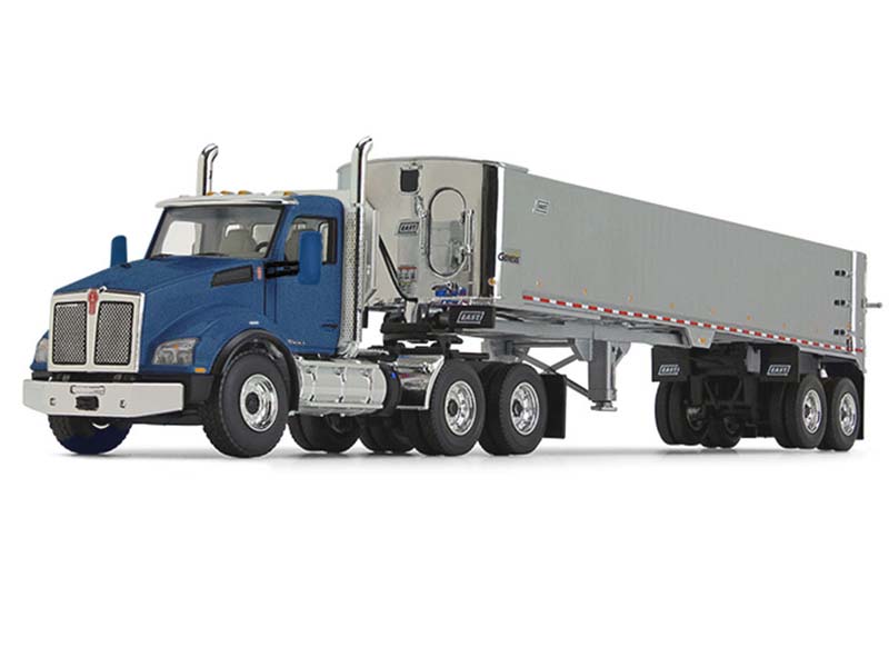 Kenworth T880 in Surf Blue w/ East Genesis End Dump Trailer in Chrome Diecast 1:64 Scale Model - First Gear 50-3451