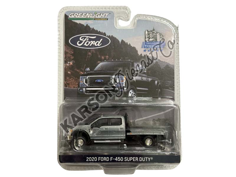 CHASE 2020 Ford F-450 XLT Super Duty Dually Flat Bed -  Agate Black Diecast 1:64 Scale Model - Greenlight 51395A