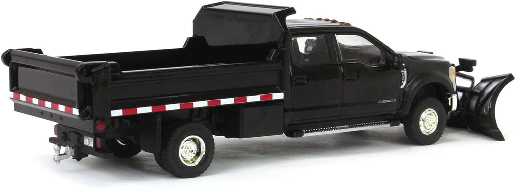 2020 Ford F-450 XLT Super Duty Dually w/ V-Plow and Dump Bed - Agate Black Diecast 1:64 Scale Model - Greenlight 51396A