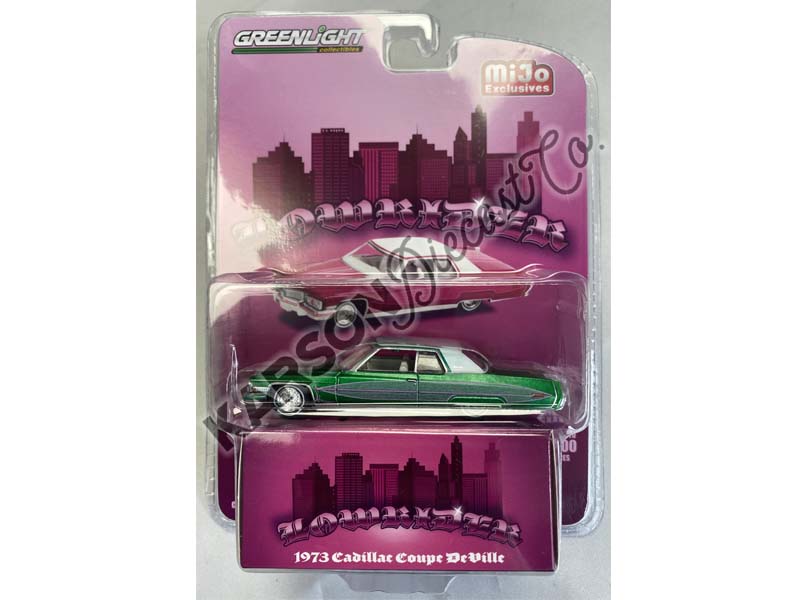 CHASE 1973 Cadillac Coupe Deville Lowrider - Pink w/ White Top (MiJo Exclusives) Diecast 1:64 Model - Greenlight 51466