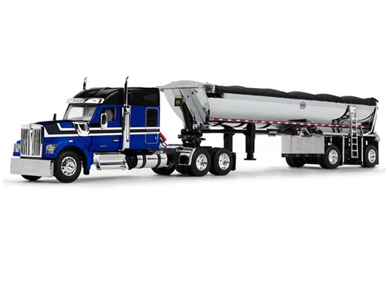 PRE-ORDER Kenworth W990 w/ 76" Mid-Roof Sleeper in Blue and Black w/ MAC Half Round End Dump Trailer Diecast 1:64 Scale Model - DCP 60-2009