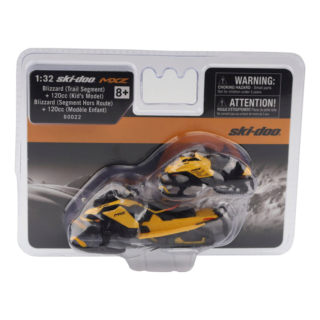 PRE-ORDER Can-Am MXZ Blizzard (Trail Segment) + MXZ 120cc (Kid's Model) Neo Yellow 1:32 Scale Model - Diecast Masters 60022