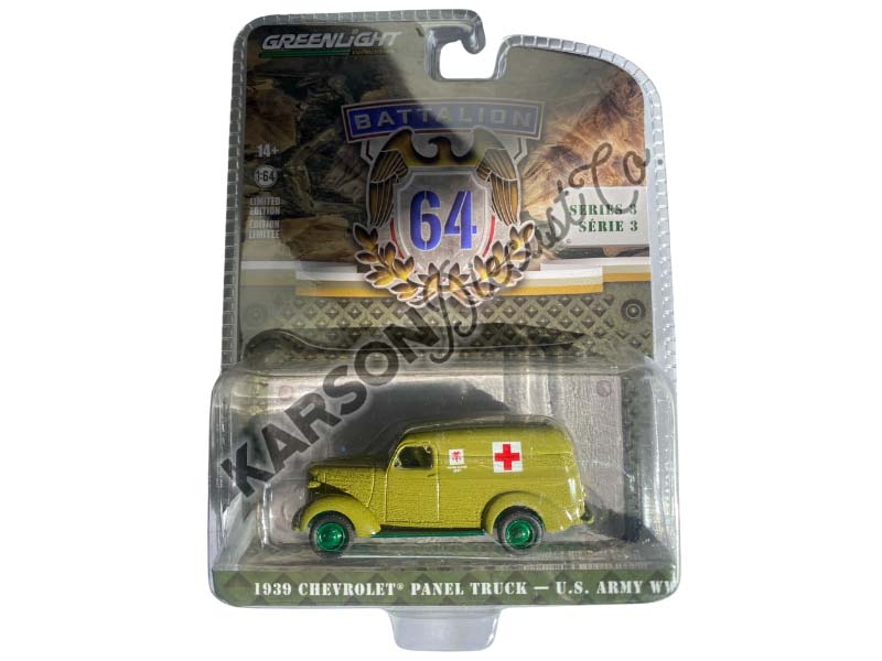 CHASE 1939 Chevrolet Panel Truck - U.S. Army Ambulance (Battalion) Series 3 Diecast 1:64 Scale Model - Greenlight 61030A