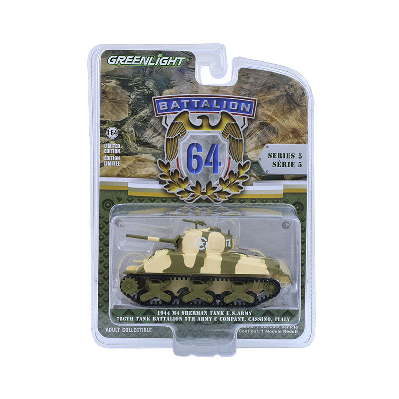 PRE-ORDER M4 Sherman Tank U.S. Army - 756th Tank Battalion Italy (Battalion 64 Series 5) Diecast 1:64 Scale Model - Greenlight 61050B