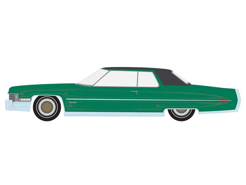 1971 Cadillac Coupe DeVille – Green and Gold (California Lowriders Series 5) Diecast 1:64 Scale Model - Greenlight 63060E