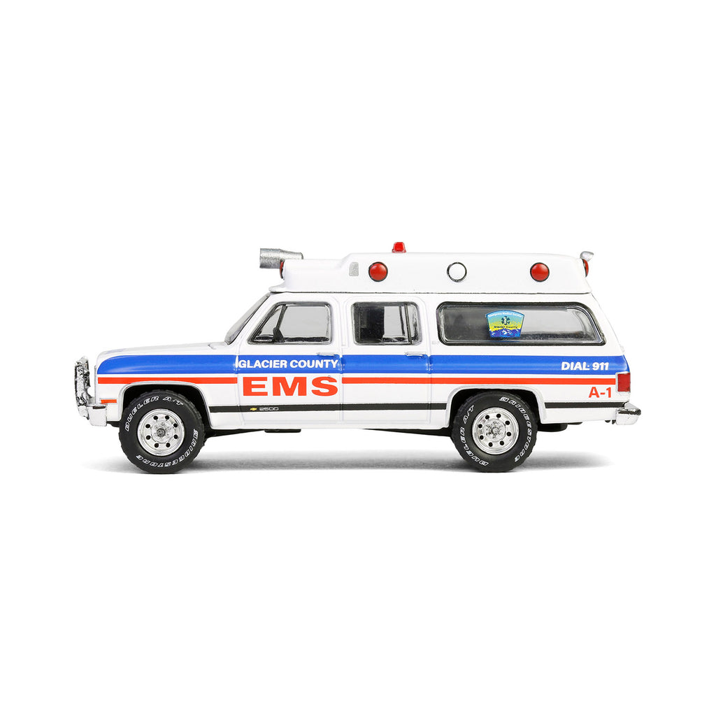 1991 Chevrolet Suburban Ambulance – Glacier County EMS Montana (First Responders Series 2) Diecast 1:64 Scale Model - Greenlight 67060B