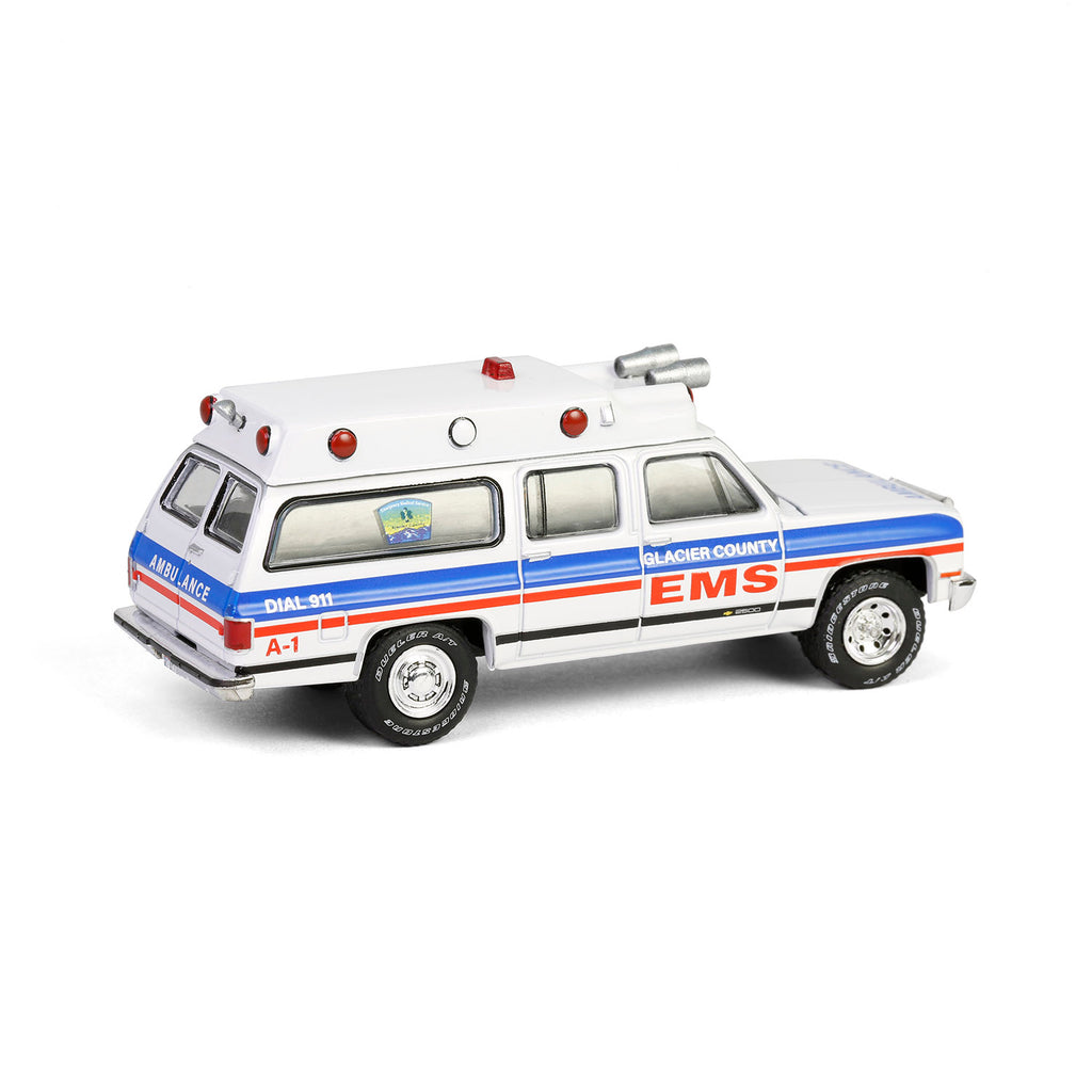 1991 Chevrolet Suburban Ambulance – Glacier County EMS Montana (First Responders Series 2) Diecast 1:64 Scale Model - Greenlight 67060B