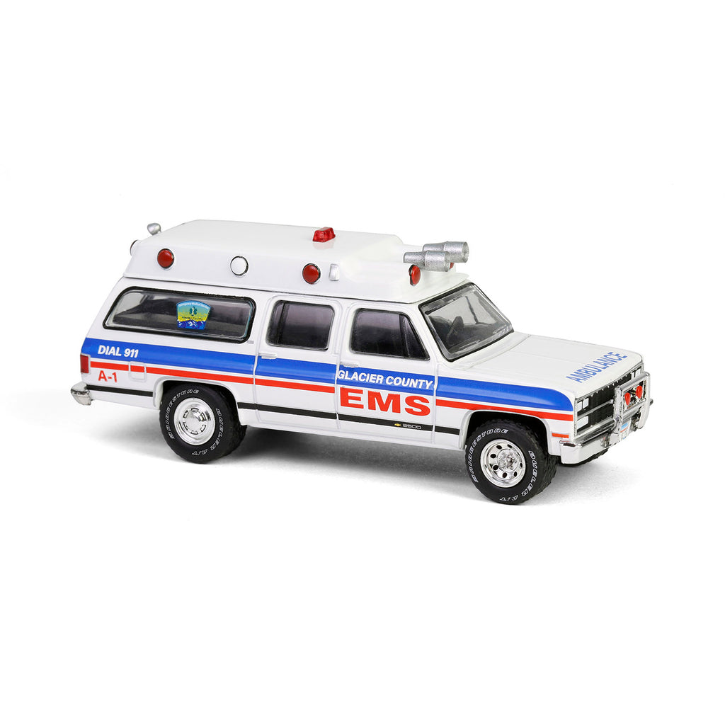 1991 Chevrolet Suburban Ambulance – Glacier County EMS Montana (First Responders Series 2) Diecast 1:64 Scale Model - Greenlight 67060B