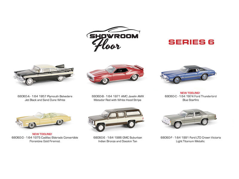 (Showroom Floor Series 6) SET OF 6 Diecast 1:64 Scale Models - Greenlight 68060