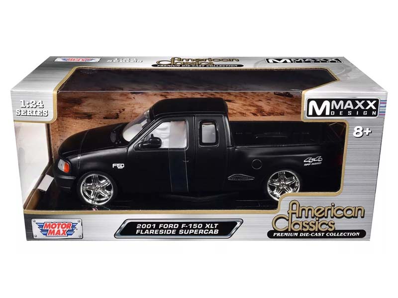 2001 Ford F-150 XLT Flareside Supercab w/ Custom Wheels – Matte Black (American Classics Mmaxx Design) Diecast 1:24 Scale Model - Motormax 73284MXBLK