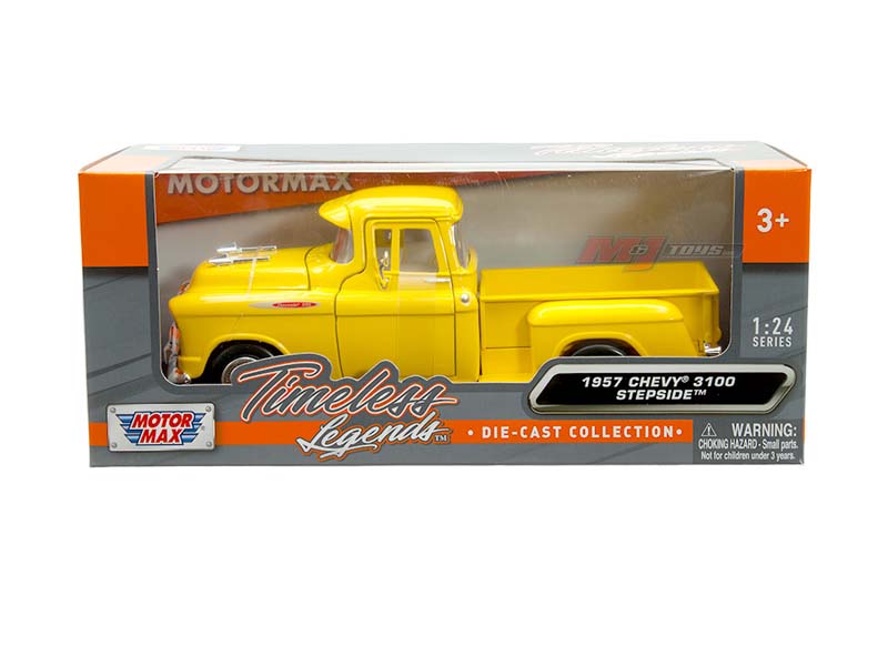 1957 Chevrolet 3100 Stepside – Yellow (Timeless Legends) Diecast 1:24 Scale Model - Motormax 79381YL