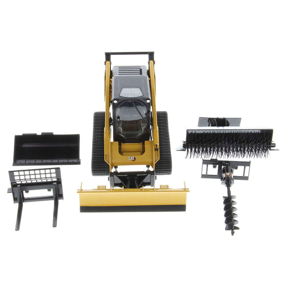 CAT Caterpiller 297D2 Multi Terrain Loader + Bucket, Pallet Forks, Broom, Snow Blade Accessories 1:16 Scale Model - Diecast Masters 85628