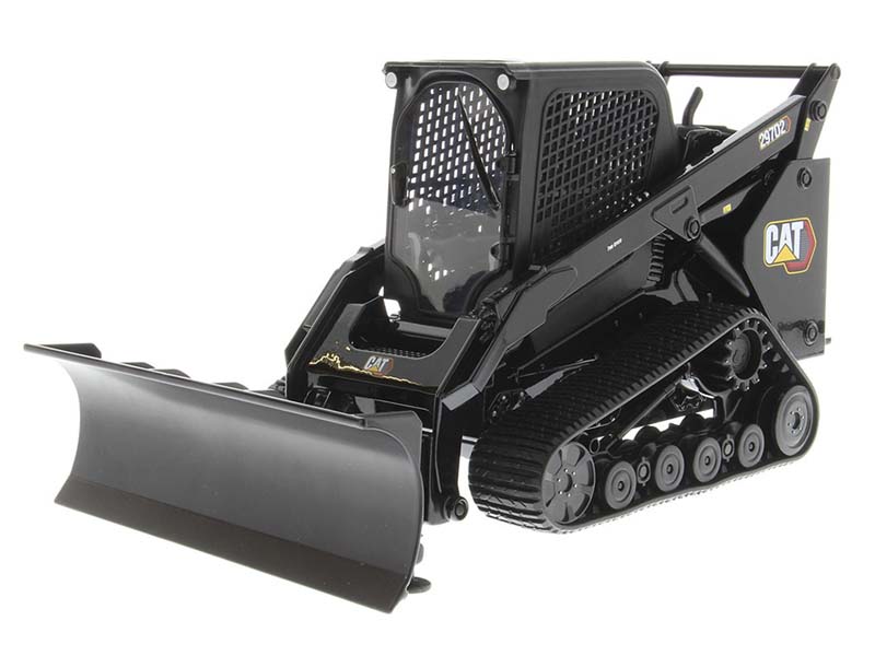 CAT Caterpiller 297D2 Multi Terrain Loader + Bucket, Pallet Forks, Broom, Snow Blade Accessories - Black 1:16 Scale Model - Diecast Masters 85628BK