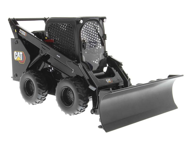 CAT Caterpiller 272D3 Skid Steer Loader + Bucket, Pallet Forks, Broom, Snow Blade Accessories - Black 1:16 Scale Model - Diecast Masters 85629BK