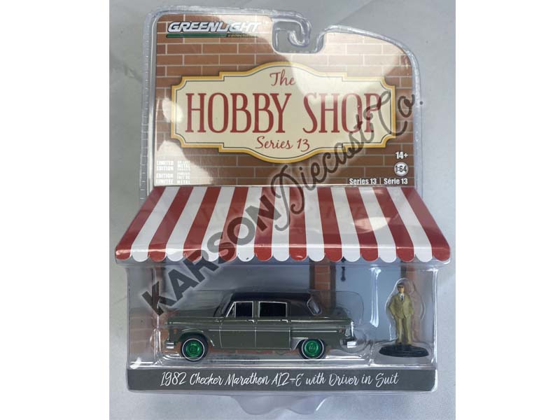 CHASE 1982 Checker Marathon A12-E w/ Driver in Suit (The Hobby Shop) Series 13 Diecast 1:64 Model - Greenlight 97130C