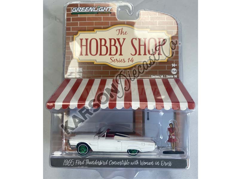 CHASE 1965 Ford Thunderbird Convertible w/ Woman in Dress (The Hobby Shop) Series 14 Diecast 1:64 Scale Model Car - Greenlight 97140B