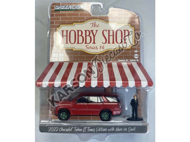 CHASE 2022 Chevrolet Tahoe LT Texas Edition w/ Man in Suit (The Hobby Shop Series 14) Diecast 1:64 Scale Model - Greenlight 97140F