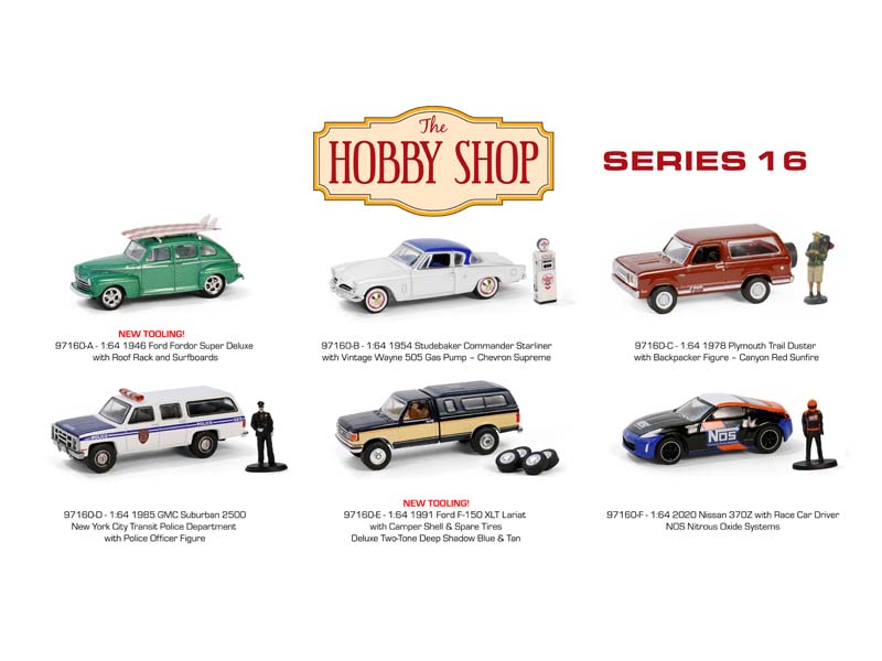 (The Hobby Shop Series 16) SET OF 6 Diecast 1:64 Scale Models - Greenlight 97160