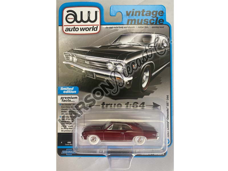 CHASE 1967 Chevrolet Chevelle SS 396 Tuxedo Black (Vintage Muscle) Diecast 1:64 Scale Model - Auto World AW64382A