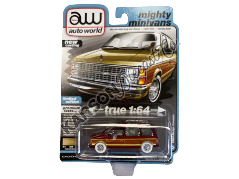 CHASE 1984 Dodge Caravan Van Beige Crystal Metallic w/ Woodgrain Panels (Mighty Minivans) Diecast 1:64 Scale Model - Auto World 64392A