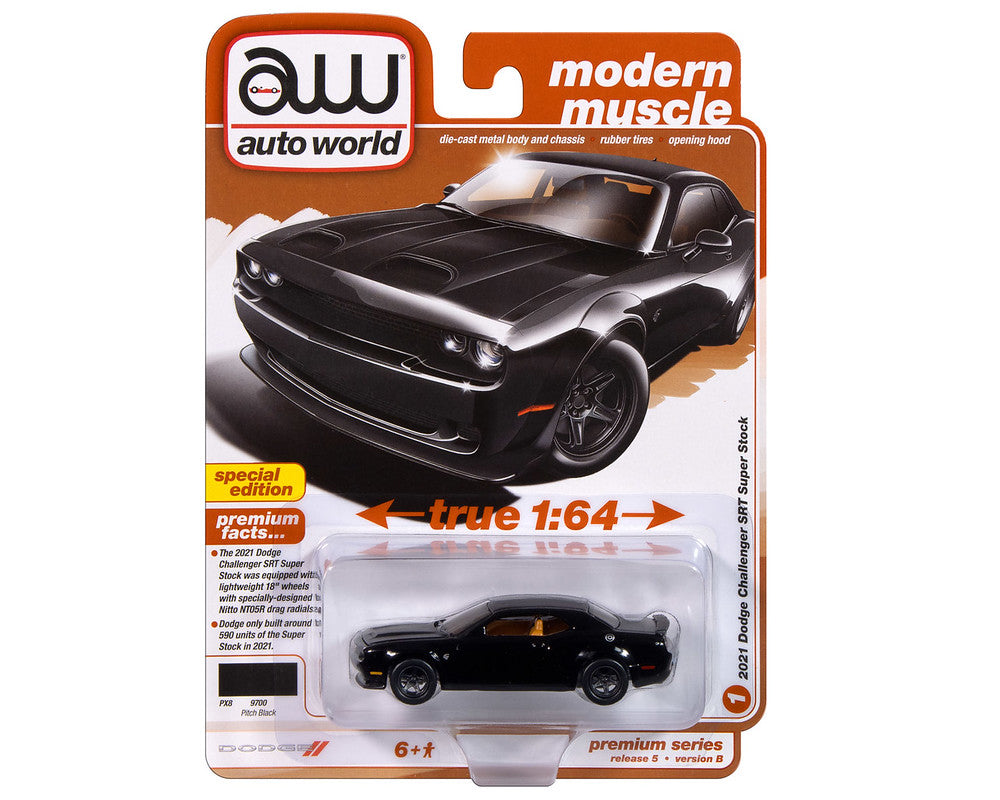 2021 Dodge Challenger SRT Super Stock – Black Diecast 1:64 Scale Model - Auto World AWSP170B