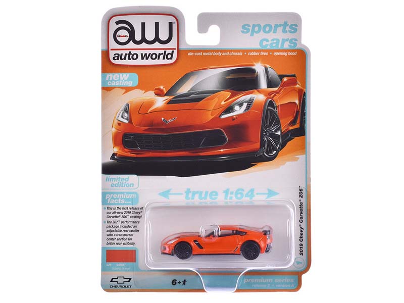 2019 Chevrolet Corvette Z06 – Orange Diecast 1:64 Scale Model - Auto World AWSP165A