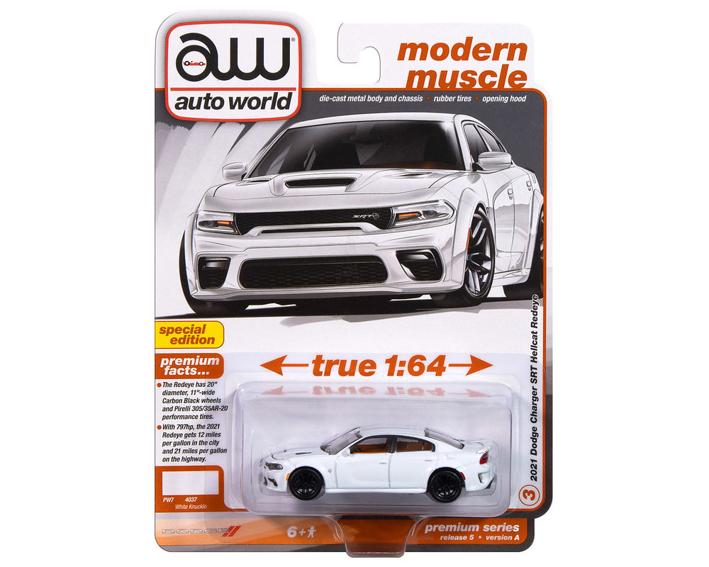 2021 Dodge Charger SRT Hellcat Redeye – White Diecast 1:64 Scale Model - Auto World AWSP172A