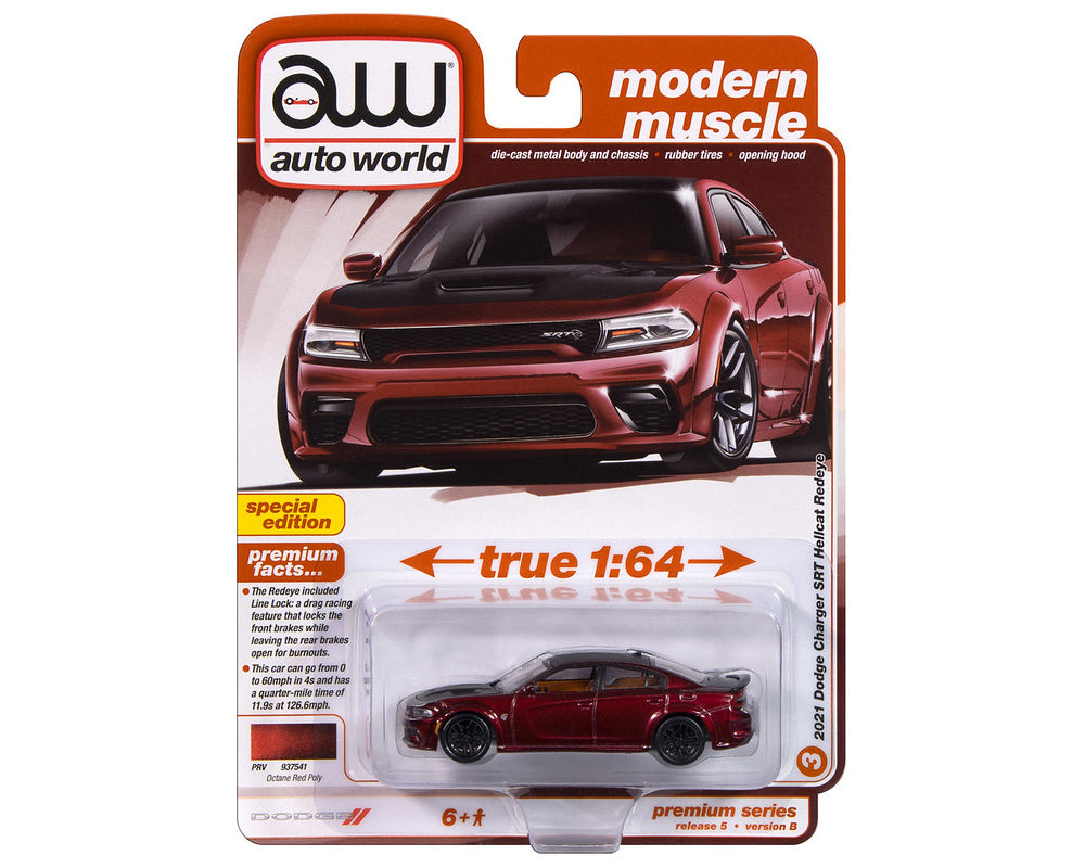 2021 Dodge Charger SRT Hellcat Redeye – Red Diecast 1:64 Scale Model - Auto World AWSP172B