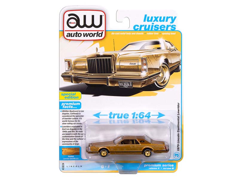 1979 Lincoln Continental Lowriders – Gold – Special Edition (Luxury Cruisers) Diecast 1:64 Scale Model - Auto World AWSP175B