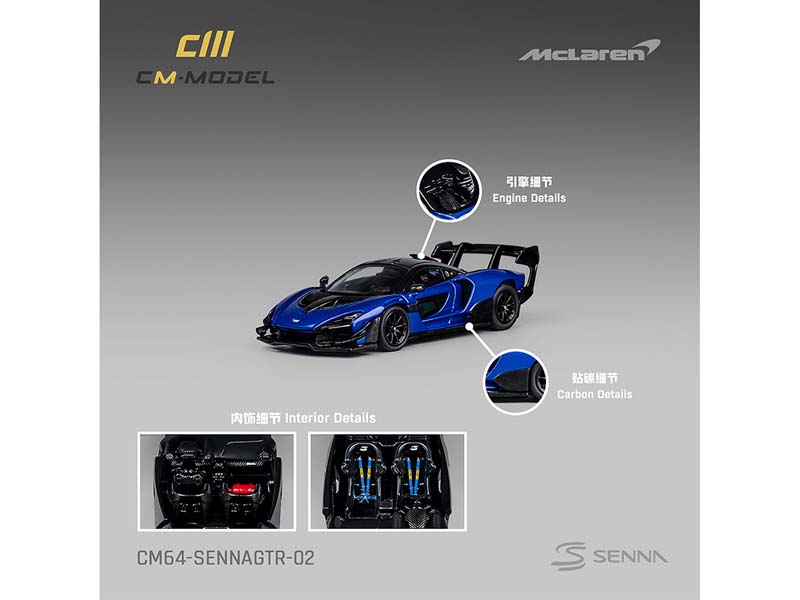 PRE-ORDER McLaren Senna GTR – Metallic Blue Diecast 1:64 Scale Model - CM Model CM64-SENNAGTR-02